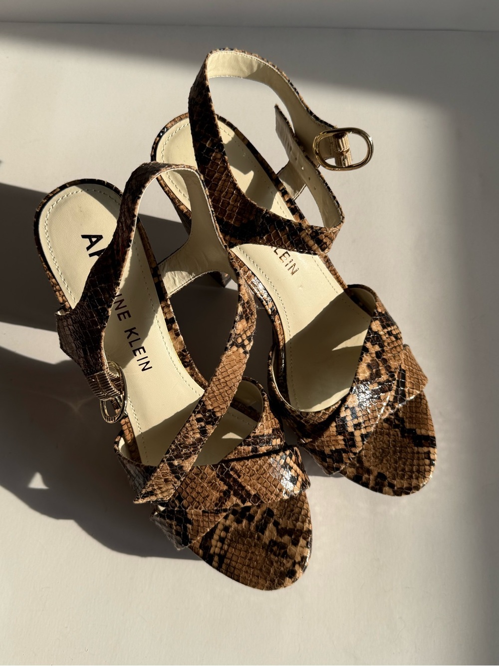 Anne Klein Brown Snake-Print Platform Sandals - Picture 2 of 16
